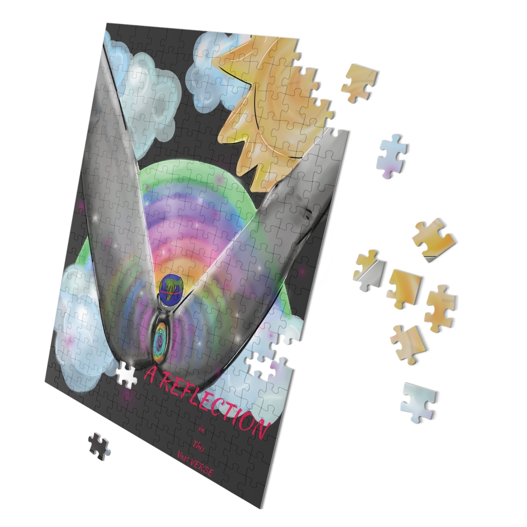Jigsaw puzzle with colorful pieces on a white background