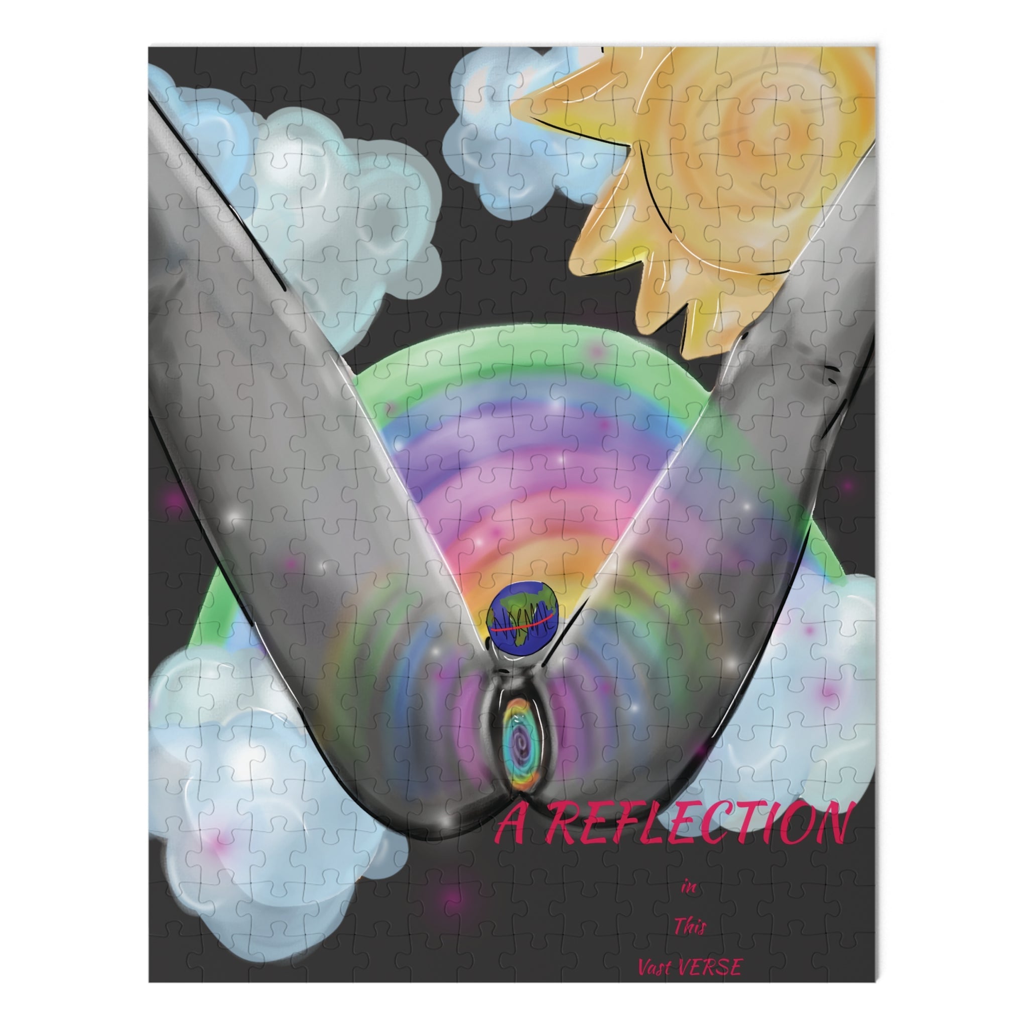 Colorful abstract design with a reflection effect on a black background